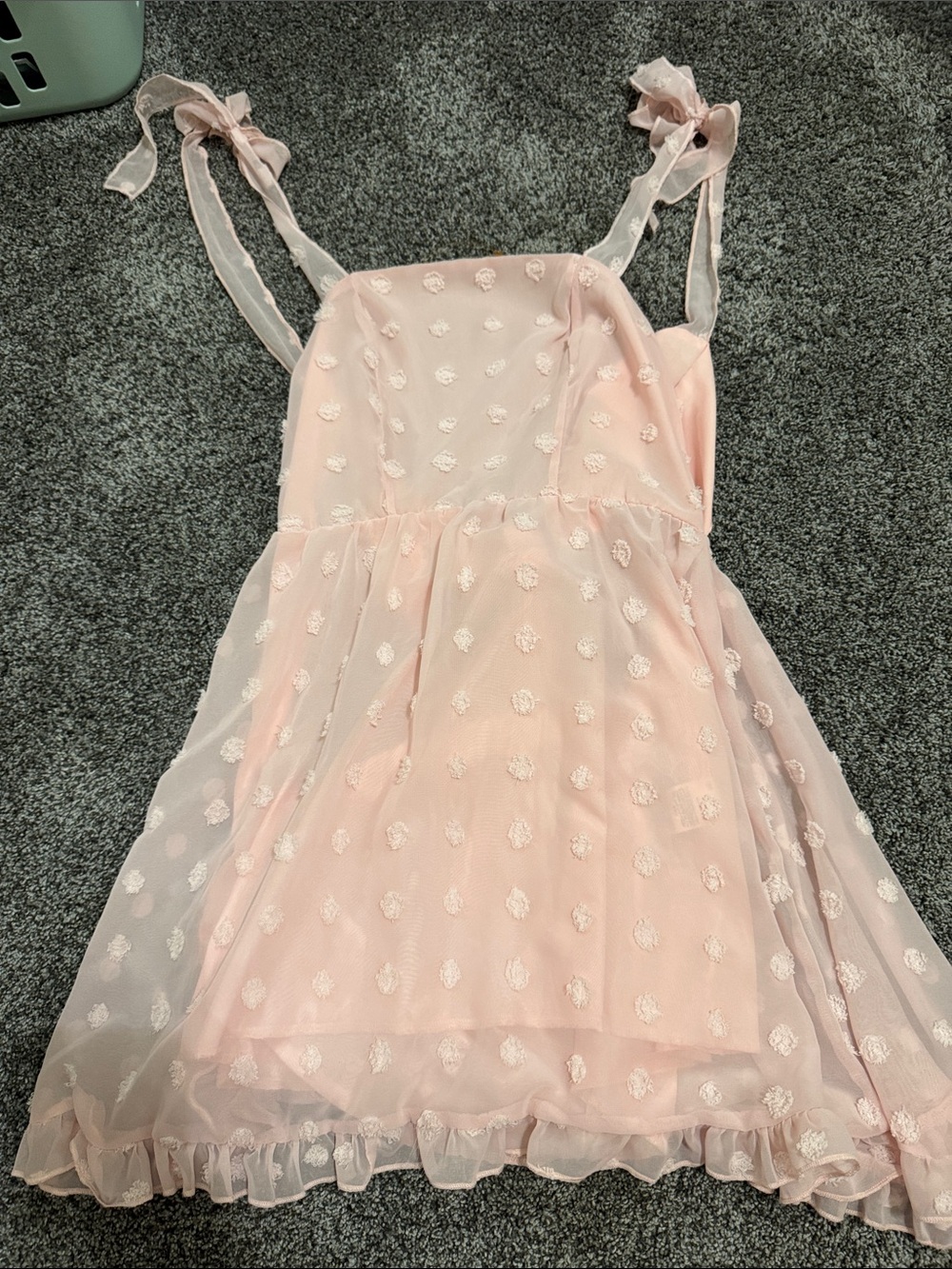 Girls' Light Pink Tie-Shoulder Polka Mesh Party Dress